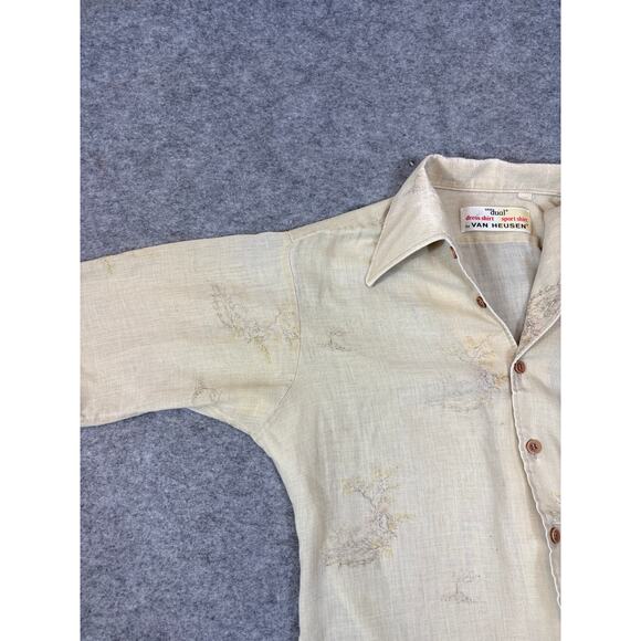VINTAGE Van Heusen Van Dual Sport Shirt Mens Small Beige Short Sleeve Retro - Picture 4 of 7